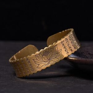 Quiet Connection, Worn Daily. Heart Sutra Lotus Flower Copper Brass Peace Enlightenment Cuff Bracelet Bangle by AetherFate