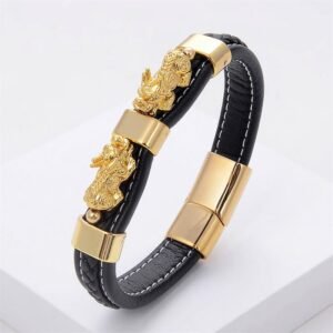 For When You Need Quiet Presence | Double PiXiu Leather Magnetic Buckle Bracelet