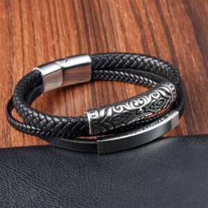 Flower Pattern Design Titanium Steel Strengthen Leather Buckle Bracelet | Your Quiet Daily Anchor for Quiet Presence | AetherFate