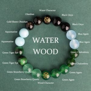 For When You Need Steady Presence | Five Elements Various Agate Crystal Black Onyx Green Chalcedony Aquamarine Wisdom Bracelet