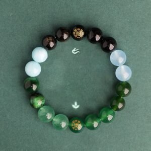 For When You Need Steady Presence | Five Elements Various Agate Crystal Black Onyx Green Chalcedony Aquamarine Wisdom Bracelet