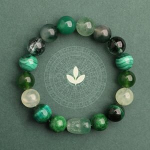 Gentle Clarity, Worn Daily. Five Elements Various Agate Crystal Green Strawberry Quartz Moss Agate Green Phantom Bracelet by AetherFate