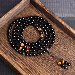 108 Mala Beads Black Obsidian lce Obsidian Fulfilment Bracelet | Your Quiet Daily Anchor for Inner Stillness | AetherFate
