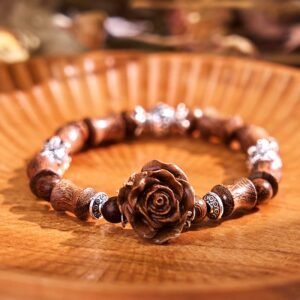 🔮 For When You Need Quiet Presence | Sandalwood Bamboo Pattern Camellia Bracelet