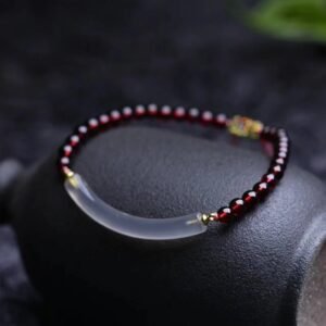 For When You Need Inner Warmth | Garnet Gray Agate Calm Cuff Half Bracelet Bangle | AetherFate