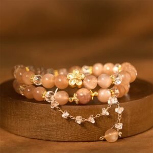 Sun Stone Crystal Peach Blossom Double Wrap Bracelet | Your Quiet Daily Anchor for Quiet Presence | AetherFate