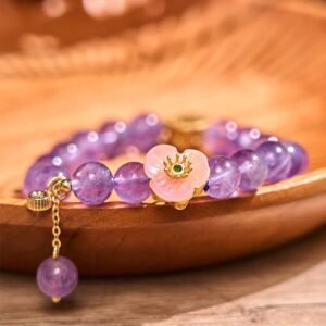 Quiet Calm, Worn Daily. Amethyst Peach Blossom Fortune Meditation Bracelet by AetherFate