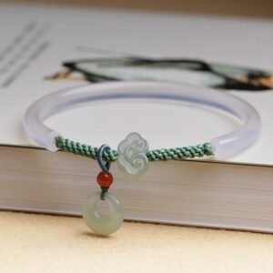 Quiet Wisdom, Worn Daily. White Agate Hetian Jade Peace Buckle Auspicious Clouds Positive Bracelet Bangle by AetherFate