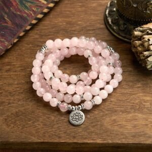 108 Mala Beads Stone Rose Quartz Lotus Peace Bracelet | Your Quiet Daily Anchor for Gentle Clarity | AetherFate