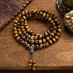 Quiet Warmth, Worn Daily. 108 Mala Beads Stone Tiger Eye Multi-turn Bracelet by AetherFate