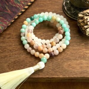 🔮 Quiet Wisdom, Worn Daily. 108 Mala Beads White Jade Amazonite White Tassel Bracelet by AetherFate