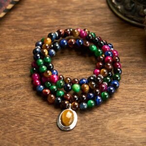Quiet Warmth, Worn Daily. 108 Mala Beads Colorful Tiger Eye Stone Multi-turn Bracelet by AetherFate