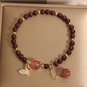 Soft Joy, Worn Daily. Strawberry Quartz & Garnet Bracelet by AetherFate