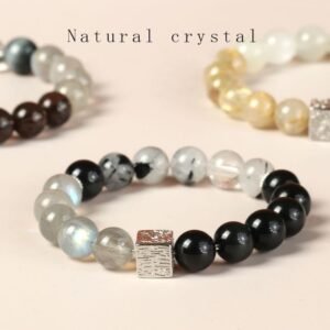 Black Obsidian Black Rutilated Quartz Moonstone Cube Strength Bracelet | Your Quiet Daily Anchor for Inner Stillness | AetherFate
