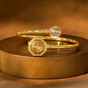 Gentle Clarity, Worn Daily. Rutilated Quartz Copper Brass Rotatable Windmill Feng Sheng Shui Qi Courage Bracelet Bangle by AetherFate