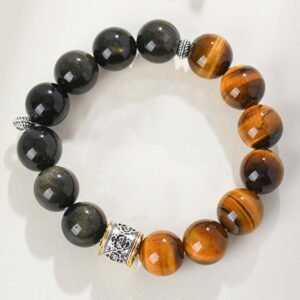 Tiger Eye Gold Sheen Obsidian Om Mani Padme Hum Bracelet | Your Quiet Daily Anchor for Quiet Warmth | AetherFate