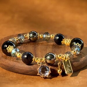 For When You Need Inner Stillness | Black Obsidian Hematite Blue Sandstone Strength Bracelet | AetherFate