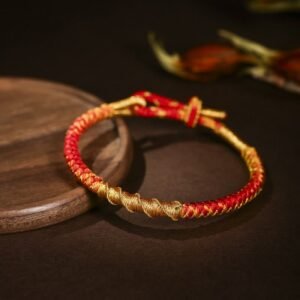 Quiet Warmth, Worn Daily. Tibetan Colorful Gold Thread Dragon Scale Knot Braided Bracelet by AetherFate
