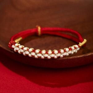 For When You Need Quiet Warmth | Tibetan Gold Thread Colorful Peach Blossom Knot Connection Braided Bracelet