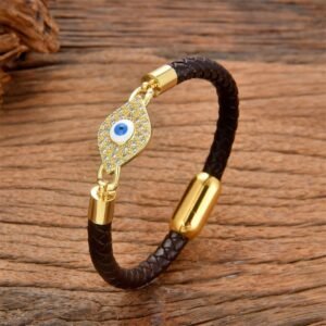 Quiet Presence, Worn Daily. Evil Eye Leather Metal Buckle Bracelet by AetherFate