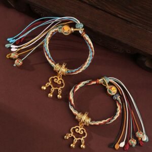 Quiet Presence, Worn Daily. Handmade Dunhuang Color Deer Auspicious Cloud Peace Lock Bell Reincarnation Knot Bracelet by AetherFate