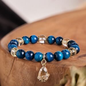 For When You Need Quiet Warmth | Blue Tiger Eye White Crystal Water Drop Strength Bracelet