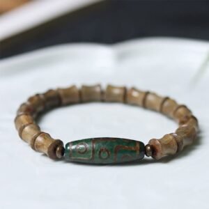 Tibetan Nine-Eye Dzi Bead Green Sandalwood Peace Bracelet | Your Quiet Daily Anchor for Quiet Presence | AetherFate