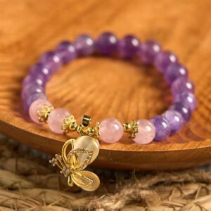 Soft Joy, Worn Daily. Strawberry Quartz & Amethyst Bracelet by AetherFate