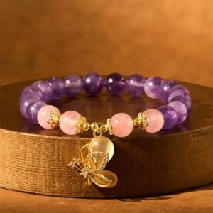 Soft Joy, Worn Daily. Strawberry Quartz & Amethyst Bracelet by AetherFate