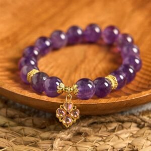 For When You Need Quiet Calm | Amethyst Four Leaf Clover Charm Communication Bracelet | AetherFate