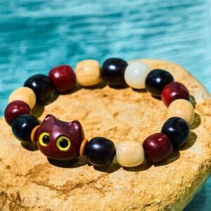 Small Leaf Red Sandalwood Ebony Wood Cute Cat Engraved Bracelet | Your Quiet Daily Anchor for Quiet Presence | AetherFate
