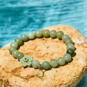 For When You Need Quiet Wisdom | Green Jade Flower Fu Character Charm Bracelet