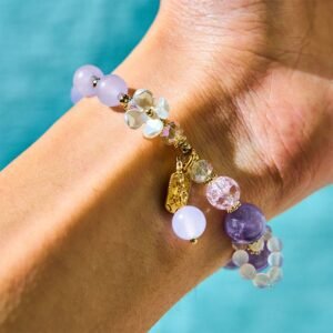 For When You Need Quiet Calm | Blue Crystal Amethyst Chalcedony Flower Bracelet