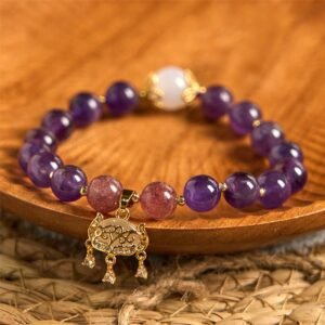 Strawberry Quartz & Amethyst Bracelet | Your Quiet Daily Anchor for Soft Joy | AetherFate