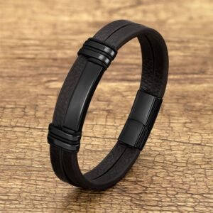 Quiet Presence, Worn Daily. Brown Leather Titanium Steel Buckle Balance Bracelet by AetherFate