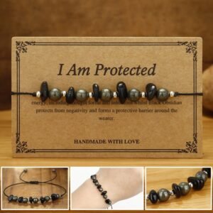 I Am Protected Iron Pyrite Black Obsidian Fulfillment Bracelet | Your Quiet Daily Anchor for Inner Stillness | AetherFate