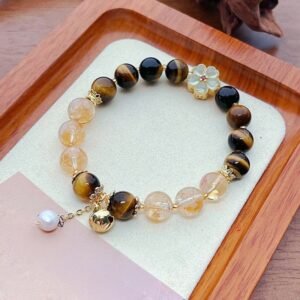 For When You Need Quiet Warmth | Tiger Eye Citrine Beads Flower Bell Courage Bracelet
