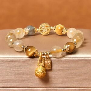 Rutilated Quartz Fu Character Metal Swallowing Beast Auspiciousness Bracelet | Your Quiet Daily Anchor for Gentle Clarity | AetherFate