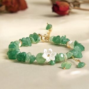 For When You Need Gentle Clarity | Strawberry Quartz Green Strawberry Quartz Super Seven Crystal Flower Bracelet