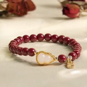 Gentle Warmth, Worn Daily. Cinnabar Gourd Fu Character Charm Blessing Bracelet by AetherFate