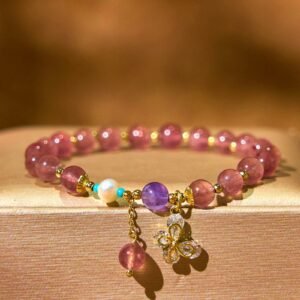 Strawberry Quartz Green Strawberry Quartz Butterfly Charm Love Bracelet | Your Quiet Daily Anchor for Gentle Clarity | AetherFate