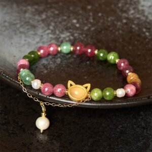 For When You Need Quiet Presence | Colorful Tourmaline Cat Positive Bracelet