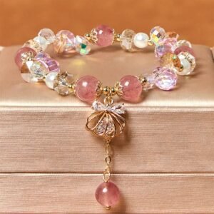 Gentle Clarity, Worn Daily. Strawberry Quartz Pearl Shell Positive Bracelet by AetherFate