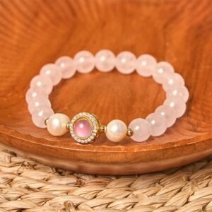 Quiet Presence, Worn Daily. Pink Crystal Pearl Warmth Bracelet by AetherFate