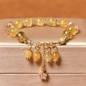 Colored Yellow Rutilated Quartz Four Leaf Clover Star Auspiciousness Bracelet | Your Quiet Daily Anchor for Gentle Clarity | AetherFate