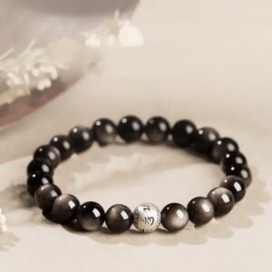 Silver Sheen Obsidian Om Mani Padme Hum Bracelet | Your Quiet Daily Anchor for Gentle Focus | AetherFate