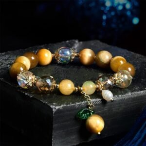Tiger Eye Beads Green Leaf Courage Bracelet | Your Quiet Daily Anchor for Quiet Warmth | AetherFate