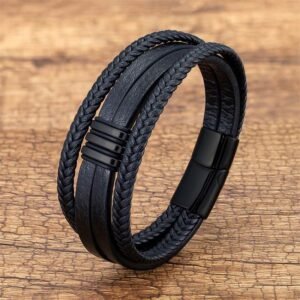 Quiet Presence, Worn Daily. Handmade Braided Leather Calm Titanium Steel Buckle Bracelet by AetherFate