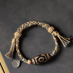 Obsidian & Braided Leather Tibetan Dzi Bead Bracelet | AetherFate