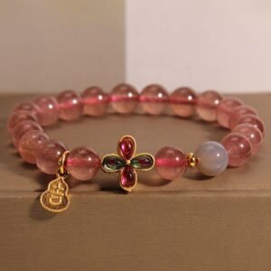 🔮 Strawberry Quartz Four-leaf Clover Gourd Bracelet | Your Quiet Daily Anchor for Gentle Clarity | AetherFate